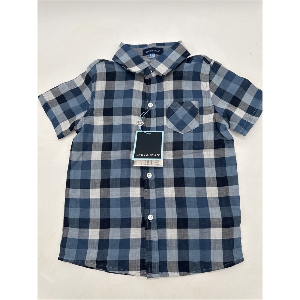 ANDY & EVAN Blue Plaid Short Sleeved Button Up Shirt Toddler 4t New Tags